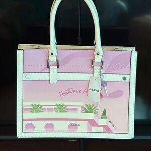 ALDO Pink and White Graphic Tote Bag